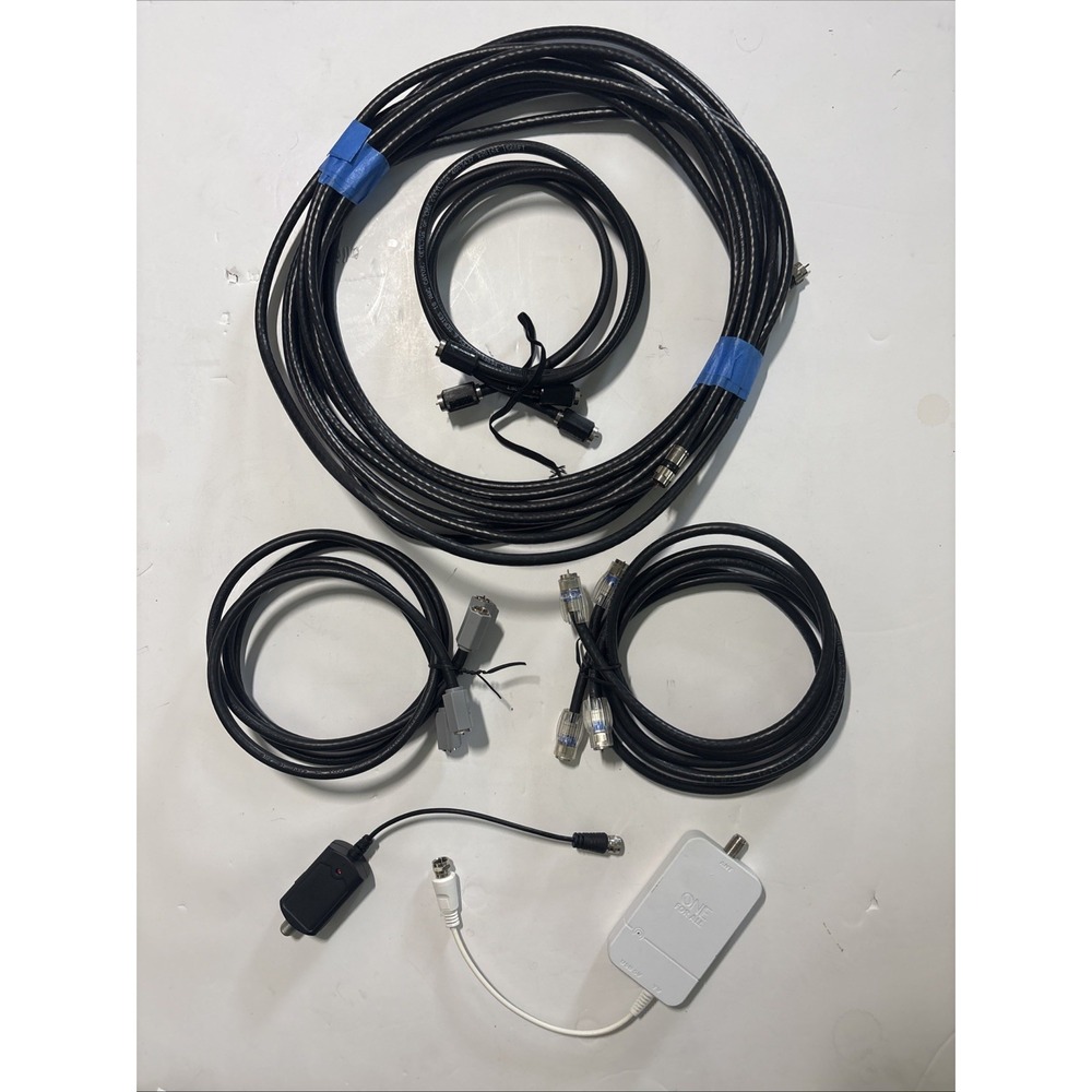 Lot Of 7 Coaxial Cables And 2 Boosters. Lengths 5-3'  1-6'  1-very long EUC Read